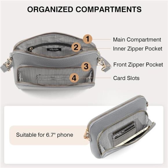 Crossbody Bag for Women - PU Leather Grey - Picture 4 of 6